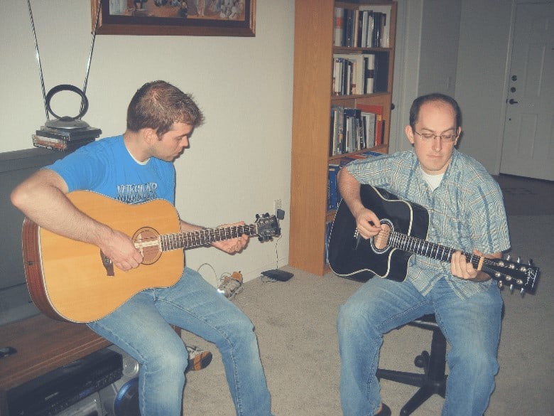 playing guitar with my old roommate