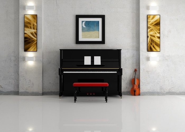music room with the piano as a center piece