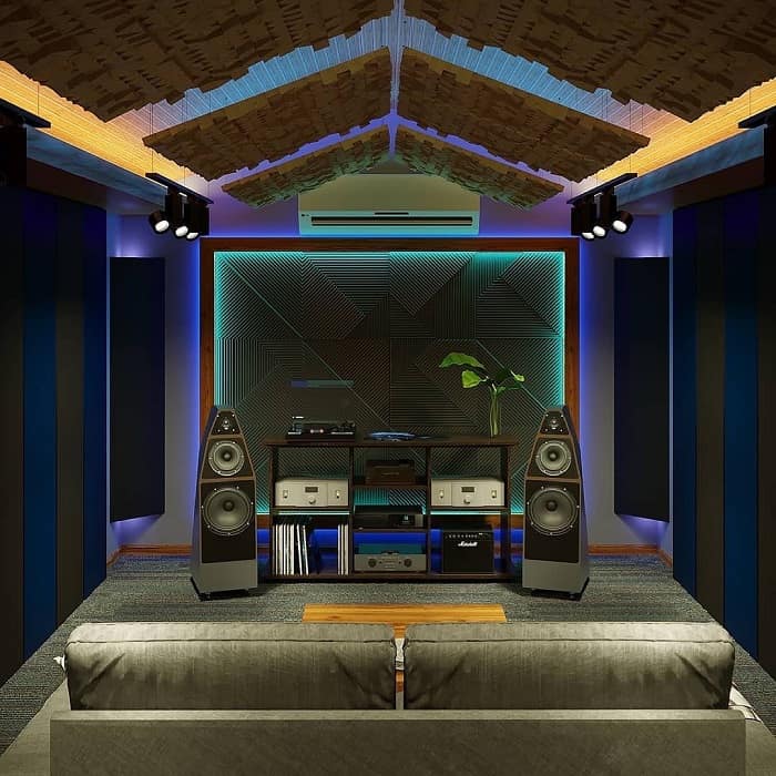 music room with futuristic lights