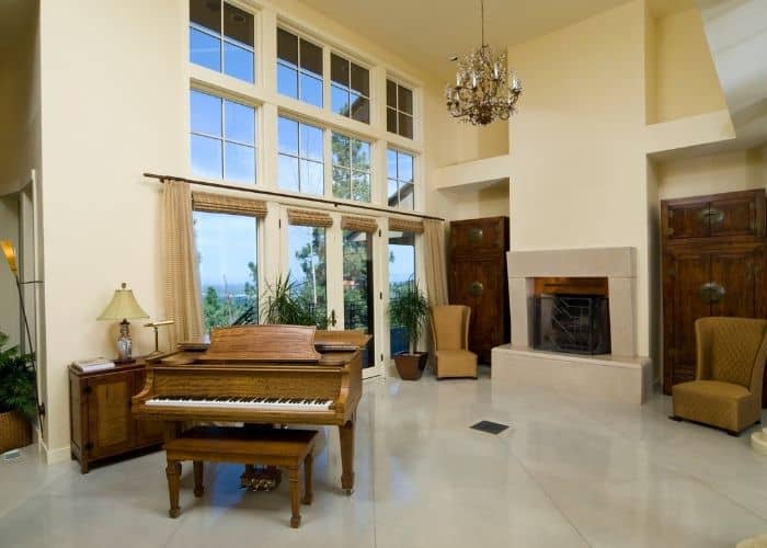 music room with piano and natural lighting